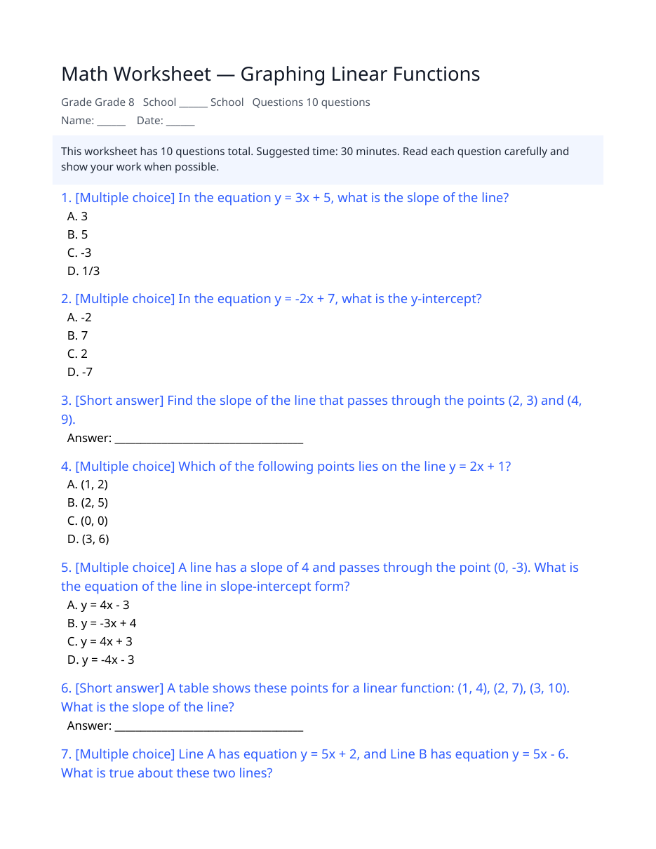 Graphing Linear Functions