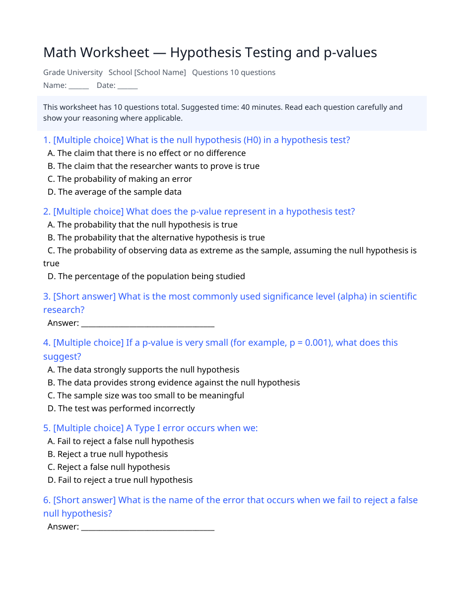 Hypothesis Testing and p-values